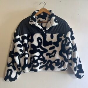 Grayson Threads Fleece Pullover Black White Cow Print Size M